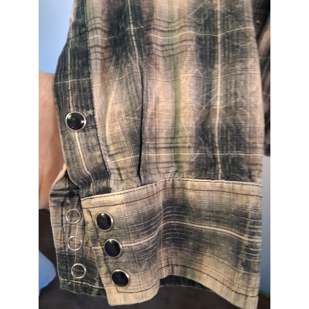 Gothic Western Panhandle Slim Pearl Snap Shirt Mens XL Gray Plaid Embroidered - Picture 7 of 11